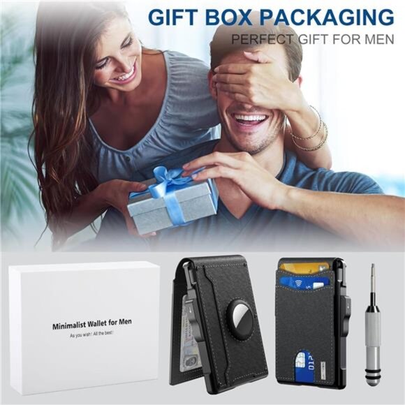 AirTag Wallet for Men - with Pop Up Aluminum Case Money Clip Slim - Picture 6 of 7